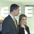 Le prince Felipe et la princesse Letizia d'Espagne ont inauguré le 13 février 2014 les nouveaux locaux de l'agence de presse EFE, avenue de Burgos, à Madrid.