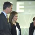 Le prince Felipe et la princesse Letizia d'Espagne ont inauguré le 13 février 2014 les nouveaux locaux de l'agence de presse EFE, avenue de Burgos, à Madrid.