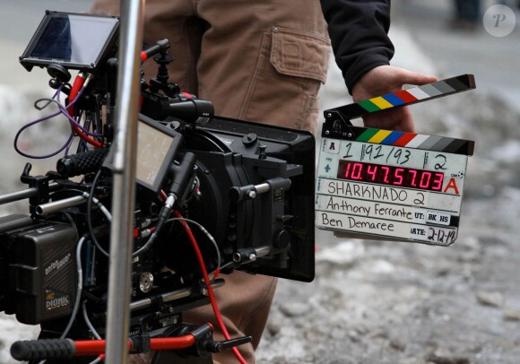 Sur le tournage de Sharknado 2: The Second One à New York le 19 février 2014.