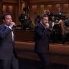 Duo infernal, Justin Timberlake et Jimmy Fallon ont revisité l'histoire du rap américain sur le plateau du Tonight Show, le 21 février 2014.