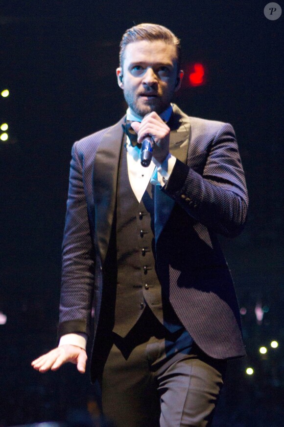 Justin Timberlake en concert dans le cadre de sa tournée 20/20 Experience Tour à New York, le 20 février 2014.
