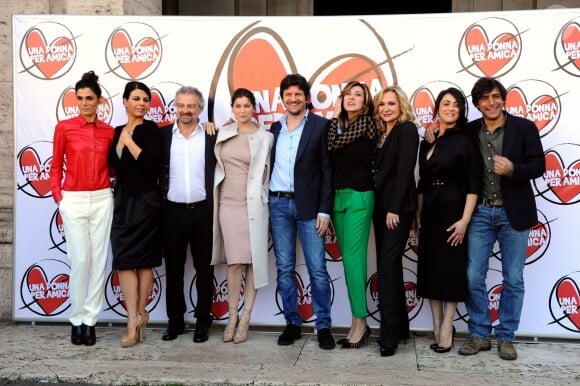 Laetitia Casta, Fabio De Luigi et le réalisateur director Giovanni Veronesi lors du photocall du film Una Donna per Amica à Rome le 24 février 2014