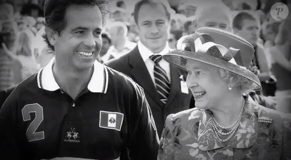 Carlos Grecida et la reine Elizabeth II, image extraite d'une vidéo à la gloire de la légende du polo. Gracida, qui avait joué avec les princes Charles, William et Harry, est mort le 26 février 2014 à 53 ans suite à un accident survenu lors d'un match, en Floride...