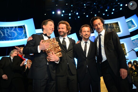 Guillaume Gallienne et ses producteurs à la 39e cérémonie des César du Cinéma à Paris, le 28 février 2014.