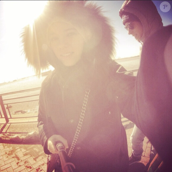 Alizée, Grégoire Lyonnet et Annily en vacances à New York le 1er mars 2014.