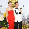 Matthew McConaughey et celle qui lui a remis son Oscar du meilleur acteur, Jennifer Lawrence, lors de la cérémonie des Oscars le 2 mars 2014