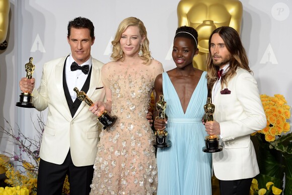 Matthew McConaughey, Cate Blanchett, Lupita Nyong'o et Jared Leto, lors de la cérémonie des Oscars le 2 mars 2014