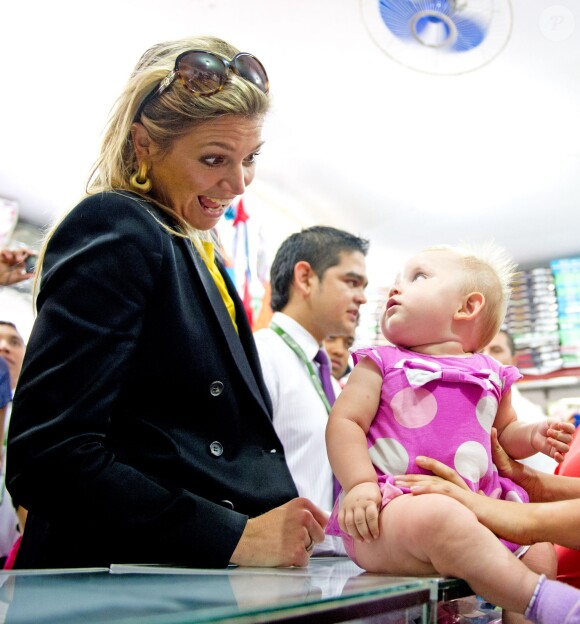 La reine Maxima des Pays-Bas en visite en Colombie le 3 mars 2014, à Lebrija, en sa qualité d'ambassadrice des Nations unies pour la microfinance.