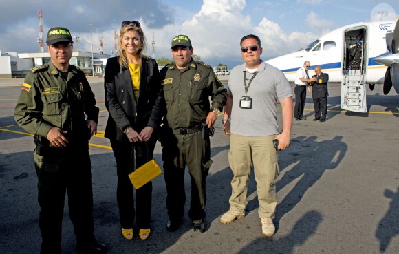 La reine Maxima des Pays-Bas en visite en Colombie le 3 mars 2014, dans la région de Bucaramanga, en sa qualité d'ambassadrice des Nations unies pour la microfinance.