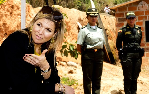 La reine Maxima des Pays-Bas visite la plantation d'agrumes de Maria Lucinda Sanabria Daza dans la ville Lebrija en Colombie le 3 mars 2014.