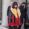 Rihanna, sexy en fourrure et bas noir à l'entrée du Conseil économique et social pour assister au défilé Miu Miu. Paris, le 5 mars 2014.