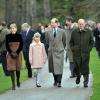 Le prince Edward, la comtesse Sophie, leur fille Lady Louise et le duc d'Edimbourg à Sandringham le 25 décembre 2013