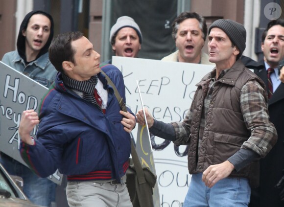 Jim Parsons sur la tournage de The Normal Heart, West Village, New York, le 17 novembre 2013.
