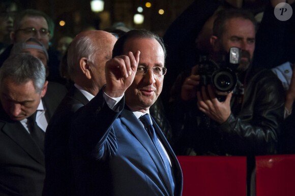 François Hollande à l'avant première du film Aimer, boire et chanter à Paris le 10 mars 2014.