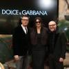 Stefano Gabbana, Monica Bellucci et Domenico Dolce inaugurent une boutique Dolce&Gabbana dans le centre commercial TsUM. Moscou, le 12 mars 2014.