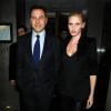 David Walliams et sa femme Lara Stone sortent du restaurant Nobu à Londres, le 19 février 2014.