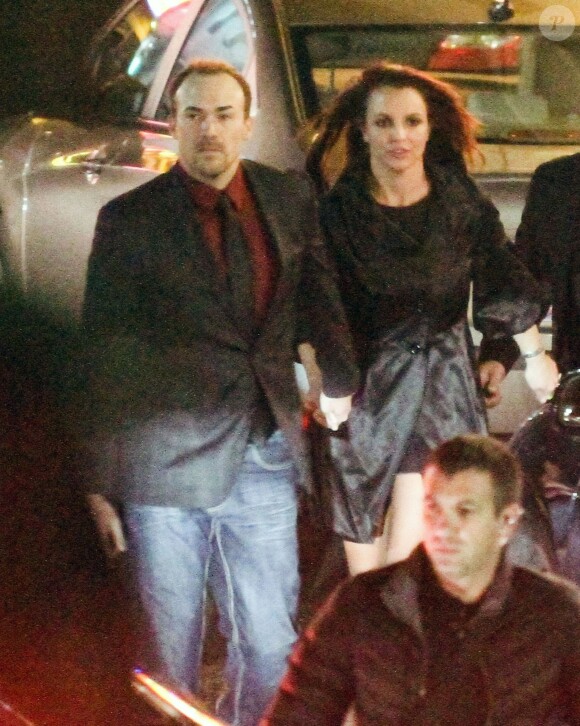 Exclusif - Britney Spears et son chéri David Lucado au dîner de répétition du mariage de Jamie Lynn Spears et James Watson dans un restaurant à La Nouvelle-Orléans, le 13 mars 2014.