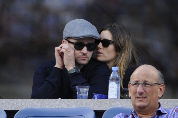 Justin Timberlake et Jessica Biel dans les tribunes de l'US Open à New York. Septembre 2013.
