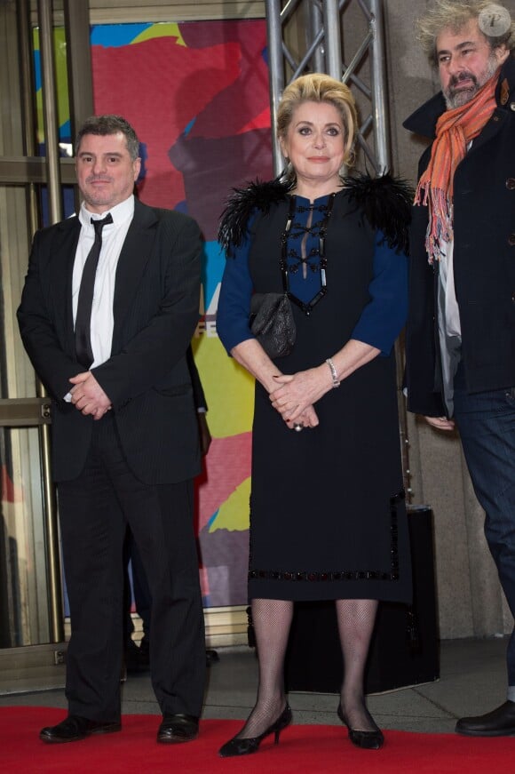 Pierre Salvadori, Catherine Deneuve et Gustave Kervern à la première du film Dans la Cour au 64eme Festival International du Film de Berlin, le 11 février 2014.