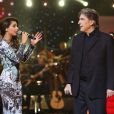 EXCLU - La chanteuse Tal et Serge Lama lors de l'enregistrement de l'émission TV pour France 2, "Le Grand Show" de Michel Drucker avec en invité d'honneur Serge Lama, qui sera diffusée le 22 mars 2014 sur France 2, le 10 mars 2014.