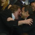 Nicolas Sarkozy et Gerard Depardieu - Au Parc des Princes pour le match PSG-Chelsea en quart de final de la Ligue des Champions, à Paris le 2 avril 2014.