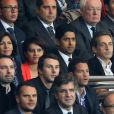 Anne Hidalgo, Najat Vallaud-Belkacem et Nicolas Sarkozy - Au Parc des Princes pour le match PSG-Chelsea en quart de final de la Ligue des Champions, à Paris le 2 avril 2014.