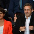 Najat Vallaud-Belkacem et Nicolas Sarkozy - Au Parc des Princes pour le match PSG-Chelsea en quart de final de la Ligue des Champions, à Paris le 2 avril 2014.