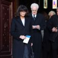 Lionel Jospin et sa femme Sylviane Agacinski - Sortie des obsèques de Régine Deforges en l'église de Saint-Germain-des-Prés à Paris. Le 10 avril 2014.