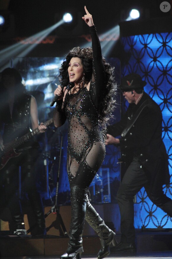 La chanteuse Cher (67 ans) en concert au TD Garden à Boston (Massachussetts), le 9 avril 2014.