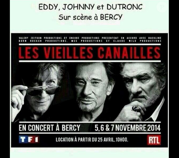 Johnny Hallyday, Eddy Mitchell et Jacques Dutronc - Les Vieilles canailles se produiront sur la scène de Bercy à Paris les 5, 6 et 7 novembre 2014.