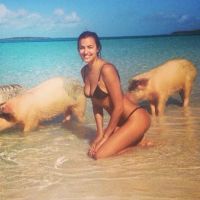 Irina Shayk : Sexy à la plage au milieu de cochons taquins