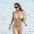  Exclusif - Ana&iuml;s Zanotti, craquante en bikini jaune, profite d'un apr&egrave;s-midi d&eacute;tente sur une plage de Miami. Le 17 avril 2014. 