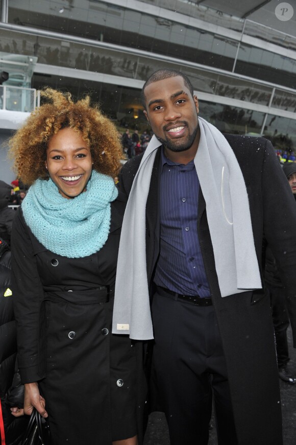 Teddy Riner et sa compagne Luthna - "Le cheval a du Coeur" à l'Hippodrome de Paris-Vincennes, journée en soutien aux maladies rares, le dimanche 20 janvier 2013.