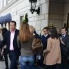 Carla Bruni, son époux Nicolas Sarkozy et leur fille Giulia quittent leur hôtel de New York le 25 avril 2014, direction Los Angeles