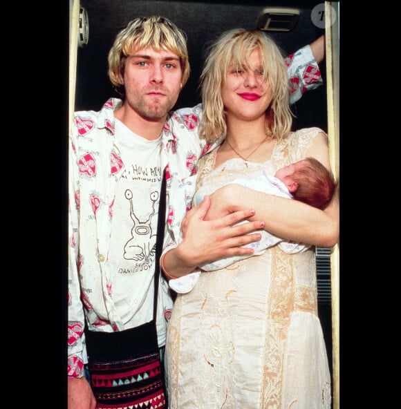 Kurt Cobain, Courtney Love avec leur fille Frances Bean en 1992.