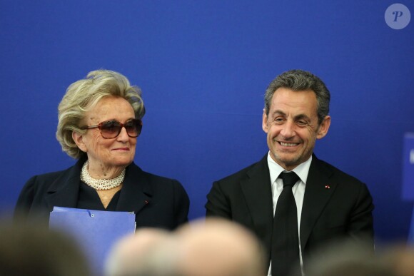 Nicolas Sarkozy et Bernadette Chirac à l'occasion de l'inauguration de l'Institut Claude Pompidou consacré à la recherche sur la maladie d'Alzheimer à Nice, le 10 mars 2014.