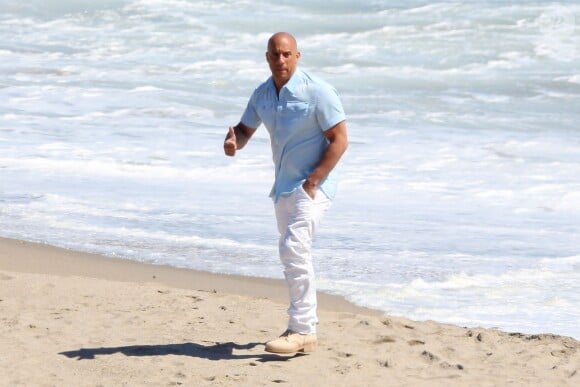Vin Diesel sur le tournage de Fast & Furious 7 à Malibu, Los Angeles, le 20 mai 2014.