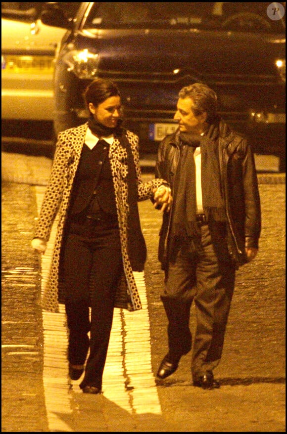 Christian Clavier et sa compagne Isabelle allant à l'anniversaire de Nicolas Sarkozy le 28 janvier 2008