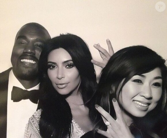 Kanye West, Kim Kardashian et Tracy Nguyen lors de la fête de mariage de Kim et Kanye. Florence, le 24 mai 2014.