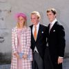 Le prince Amedeo de Belgique (dte) avec sa soeur la princesse Maria Laura et son frère le prince Joachim lors du mariage du prince Félix de Luxembourg et Claire Lademacher le 21 septembre 2013 à Saint-Maximin-la-Sainte-Baume.
