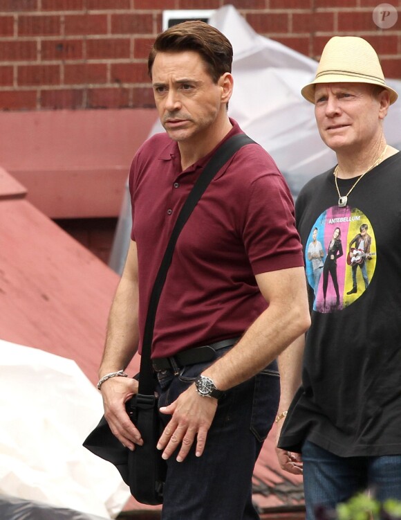 Robert Downey Jr. sur le tournage du film The Judge à Shelburne Falls le 3 juin 2013