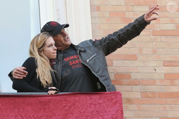 Antonio Banderas et sa fille Stella lors de la semaine sainte de Pâques à Malaga en Espagne le 24 mars 2013.