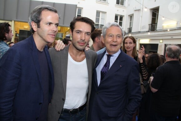 Guillaume Houzé, Nicolas Bedos, Philippe Houzé (Président du Directoire du Groupe Galeries Lafayette) - Opening party du BHV Marais section homme au BHV Marais à Paris, le 11 juin 2014.