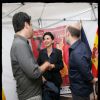 Rachida Dati en plein fou rire avec le réalisateur Cesc Gay et de l'acteur Javier Cámara - Soirée d'ouverture du 13e Festival Le 7e art dans le 7e dans la cour du lycée Victor Duruy, rue de Babylone à Paris, le 10 juin 2014.