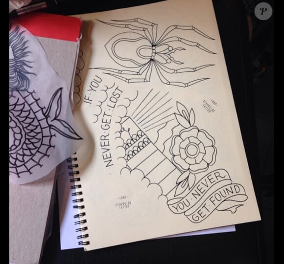 Fanny Maurer, dévoile les croquis de son futur nouveau tatouage sur son compte Instagram. Juin 2014