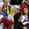 Wahiba Ribéry, Sandra, l'épouse de Patrice Evra, et Ludivine, l'épouse de Bacary Sagna, lors du match entre la France et l'Uruguay, le 11 juin 2010 à Capetown