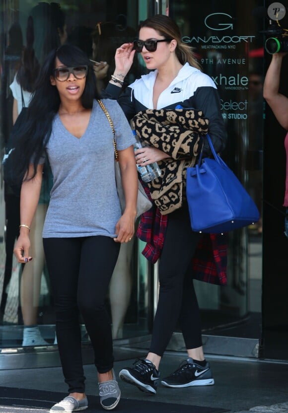 Kim Kardashian, sa fille North West, Khloe Kardashian et son petit ami French Montana à la sortie de leur hôtel à New York, le 28 juin 2014