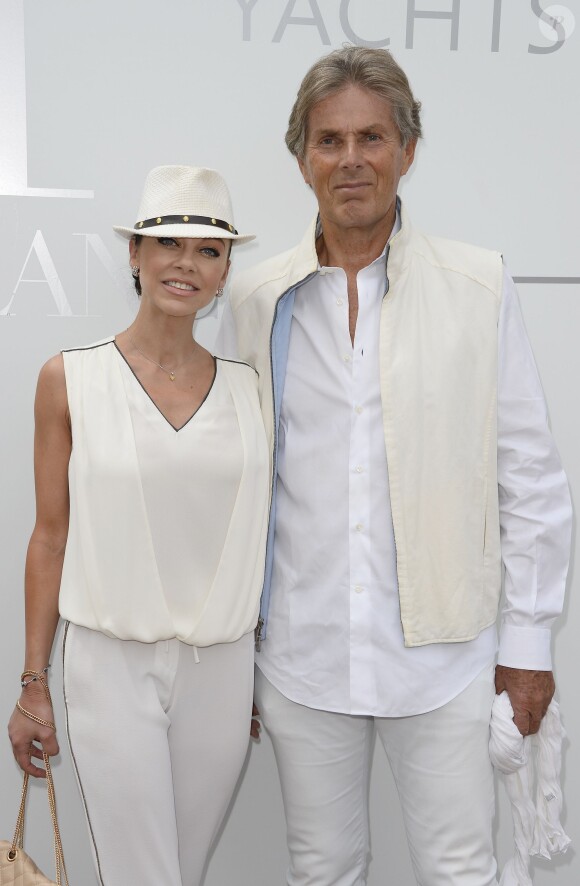 Dominique Desseigne et sa compagne Alexandra Cardinale lors de la 4ème édition du "Brunch Blanc" sur le bateau Le Paquebot à Paris, le 29 juin 2014.