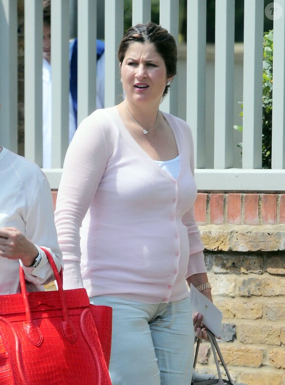 Mirka Federer, l'épouse de Roger Federer, le 1er juillet 2014 à Londres avant de se rendre à Wimbledon pour applaudir son homme