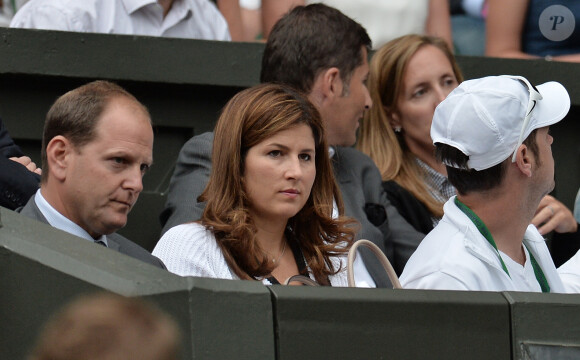 Mirka Federer dans les tribunes de Wimbledon, le 26 juin 2014 lors du match de son homme Roger Federer lors du quatrième jour du tournoi londonien